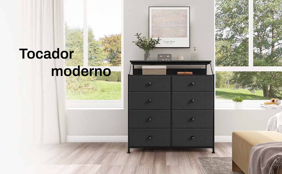 Foto 7 | Cómoda de 8 Cajones Fabato FA3258-BLK color Negro Reforzada Tela y Marco de Acero