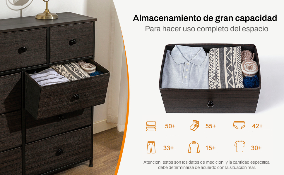 Foto 7 | Cómoda de 9 Cajones Fabato FA2239-BRN color Marrón de Tela Marco de Acero