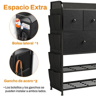 Foto 5 | Cómoda 6 Cajones Fabato FA0562-BLK color Negro de Tela Torre Organizadora 2 Niveles