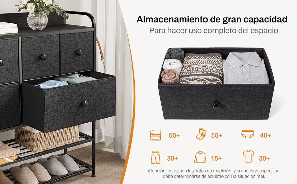 Foto 7 pulgar | Cómoda 6 Cajones Fabato FA0562-BLK color Negro de Tela Torre Organizadora 2 Niveles