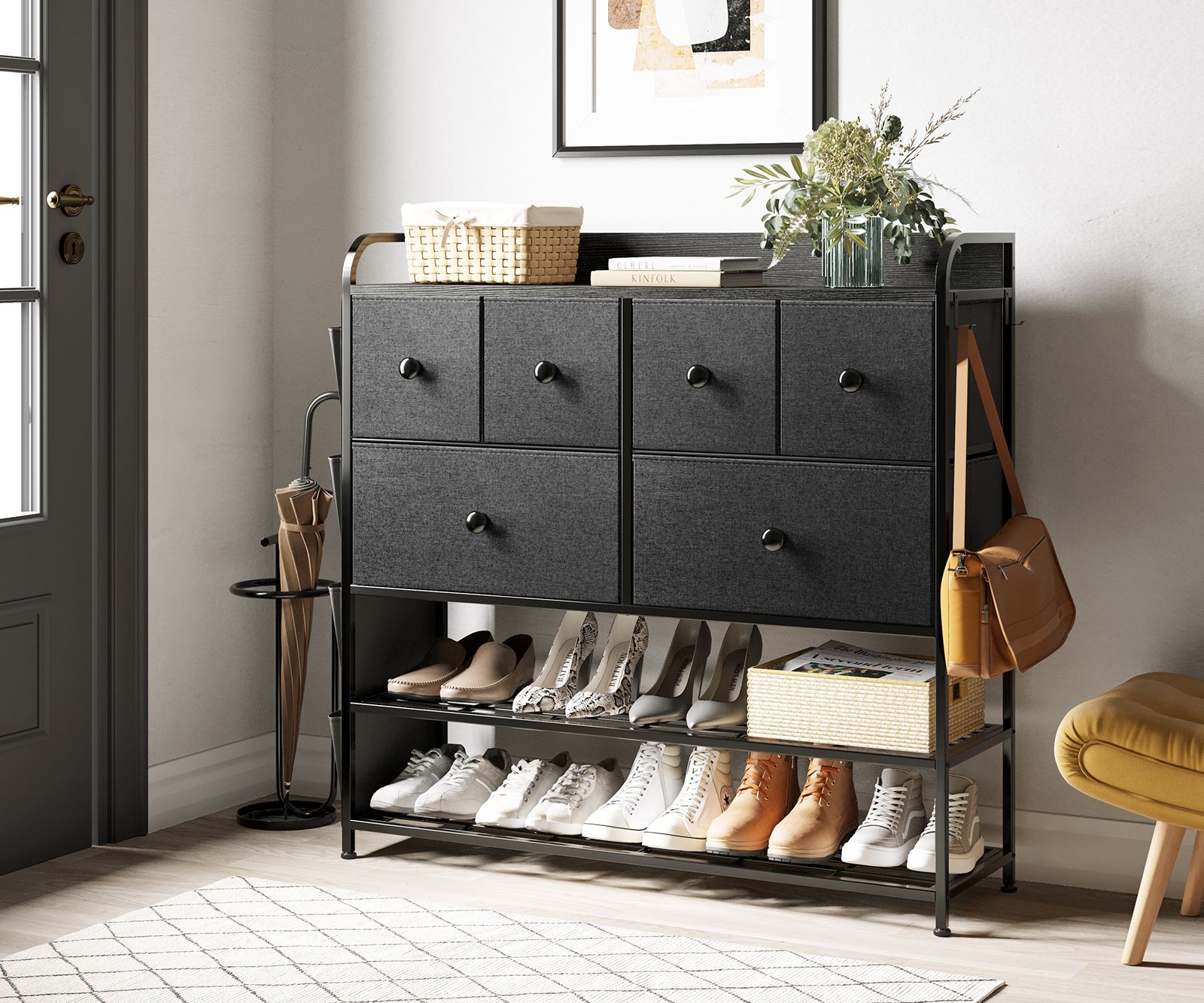 Foto 9 pulgar | Cómoda 6 Cajones Fabato FA0562-BLK color Negro de Tela Torre Organizadora 2 Niveles