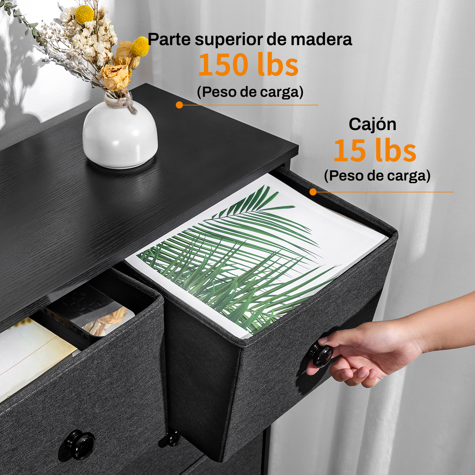 Foto 5 | Cómoda de 9 Cajones Fabato FA5469-BLK color Negro de Tela Marco de Acero