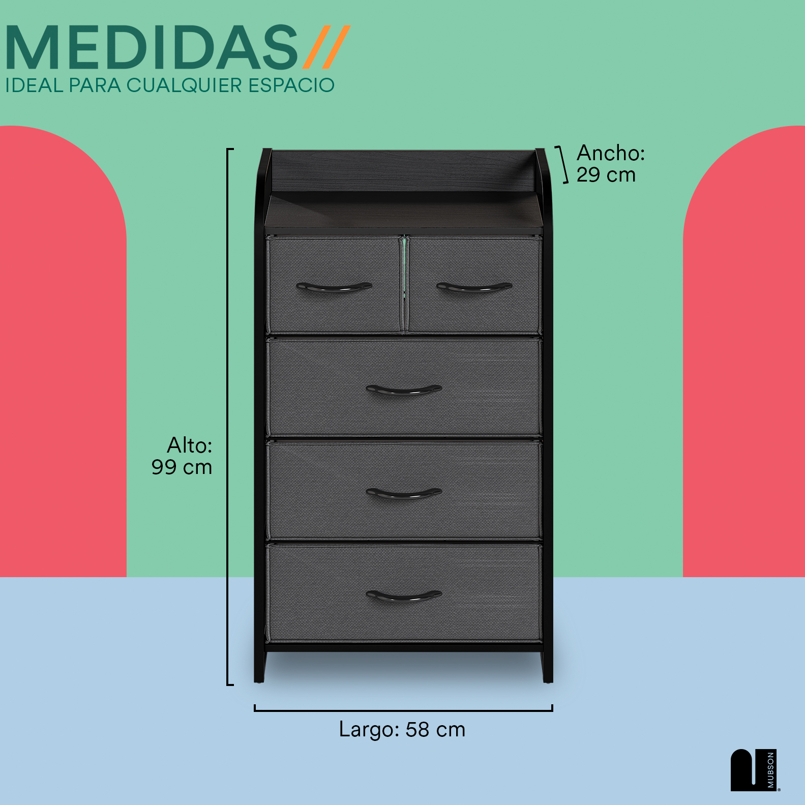 Foto 5 | Cómoda Vertical Mubson Nara-5 color Gris con 5 Cajones de Tela