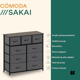 Foto 2 | Cómoda Mubson Sakai color Gris con 9 Cajones de Tela y Repisa