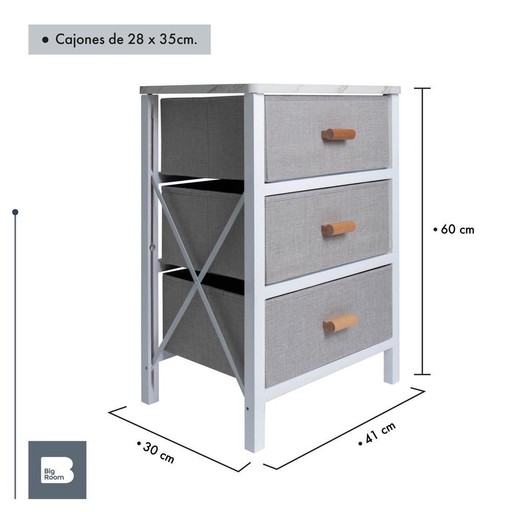 Foto 4 pulgar | Cómoda Cajonera Big Room Blanca 3 Cajones de Tela Mueble Organizador de Madera