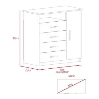 Foto 7 | Cómoda Organizador Barlovento, Humo Y Blanco, Con Cuatro Cajones Para Guardar Ropa