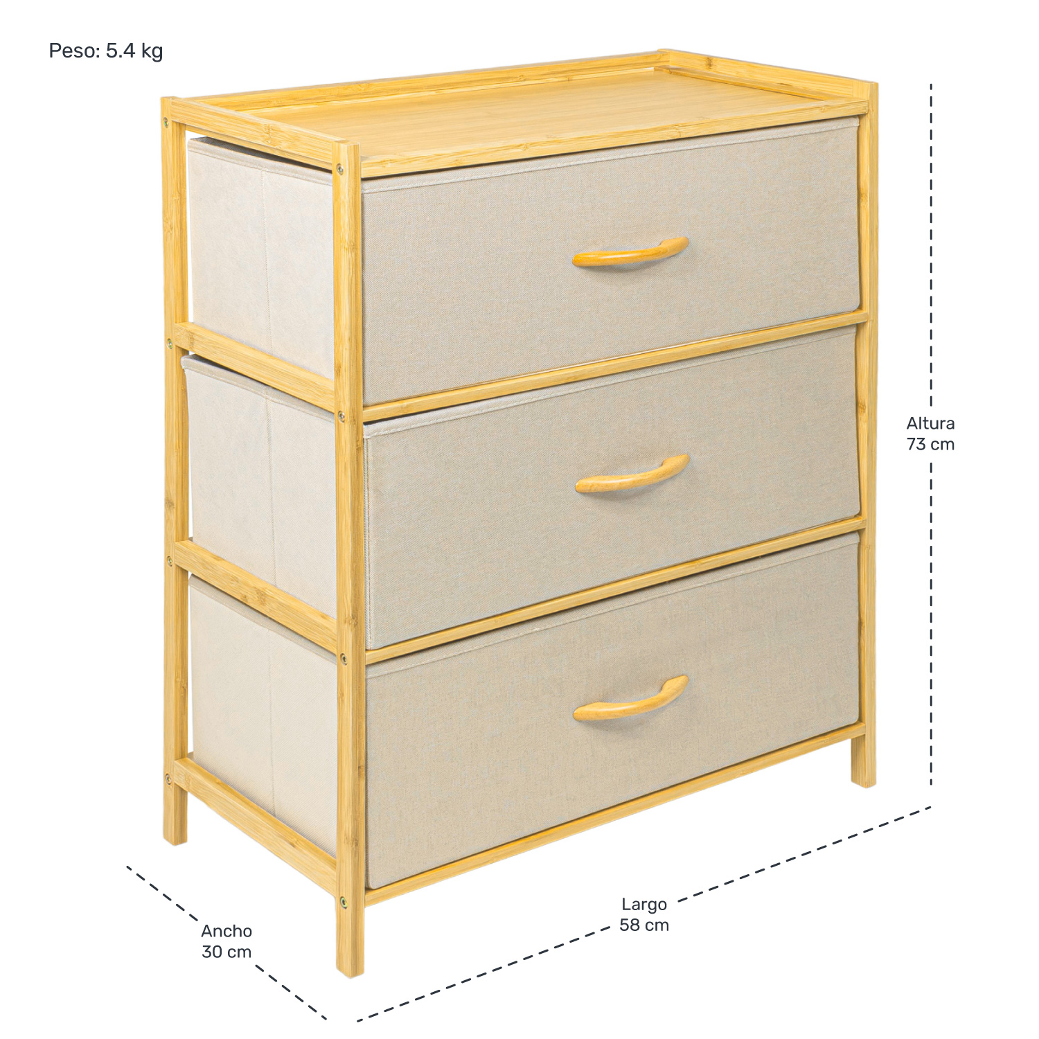 Foto 7 pulgar | Cómoda Cajonera Mueble Bambú Organizador 3 Cajones Eco