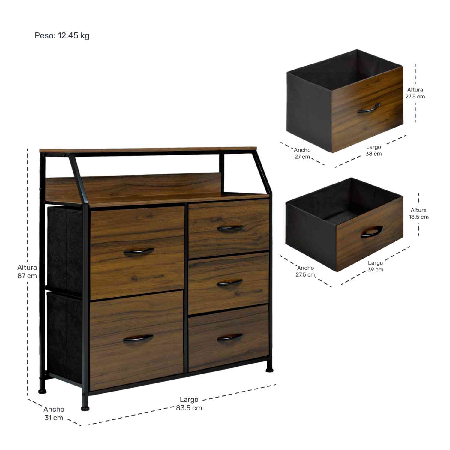 Foto 5 | Cómoda Rack & Pack Marrón Estructura de Metal y 5 Cajones de Madera