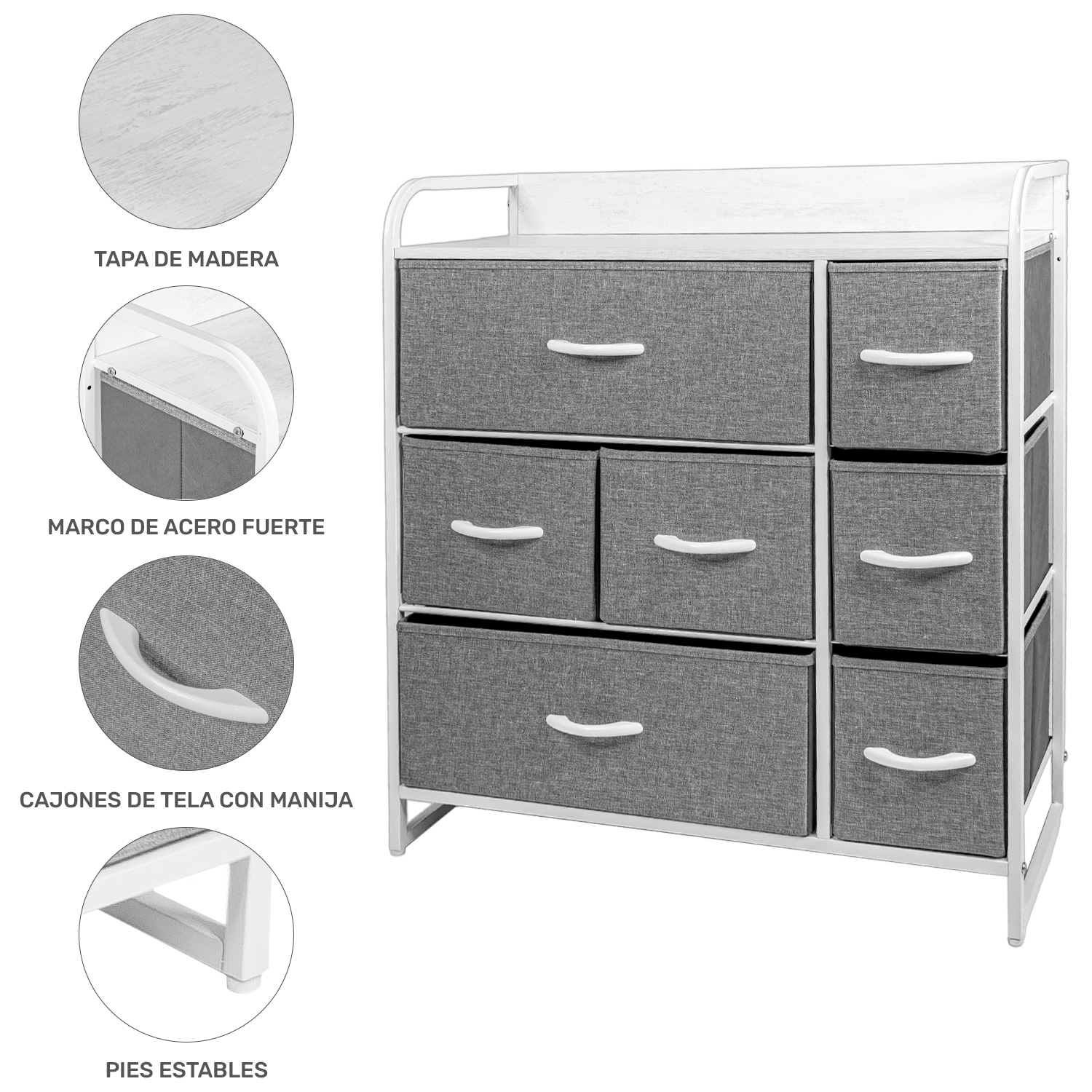Foto 5 | Cómoda Rack & Pack Gris Metal con 7 Cajoneras de Tela