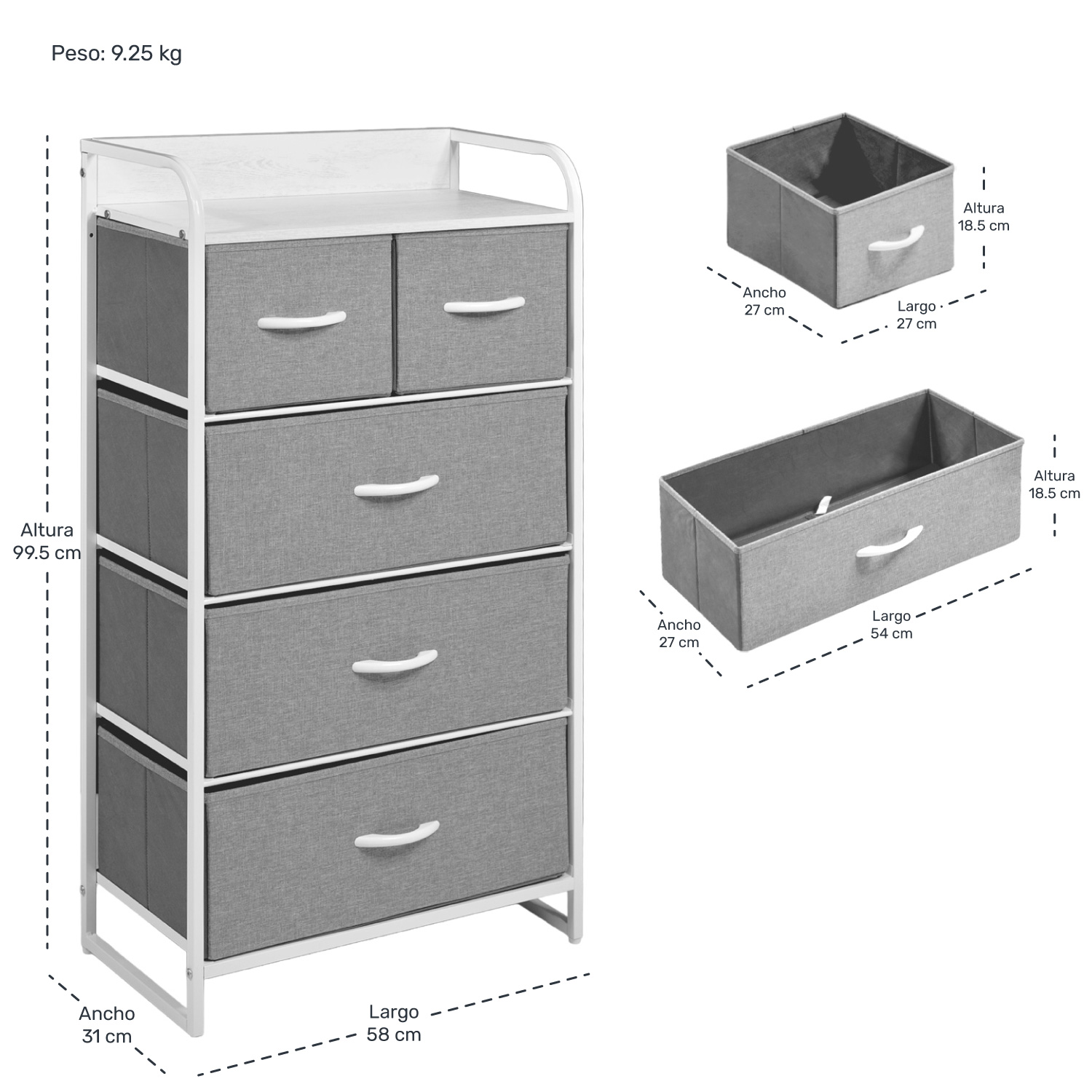 Foto 6 pulgar | Mueble Buró Organizador Cómoda 5 Cajoneras Tela Moderno Gris