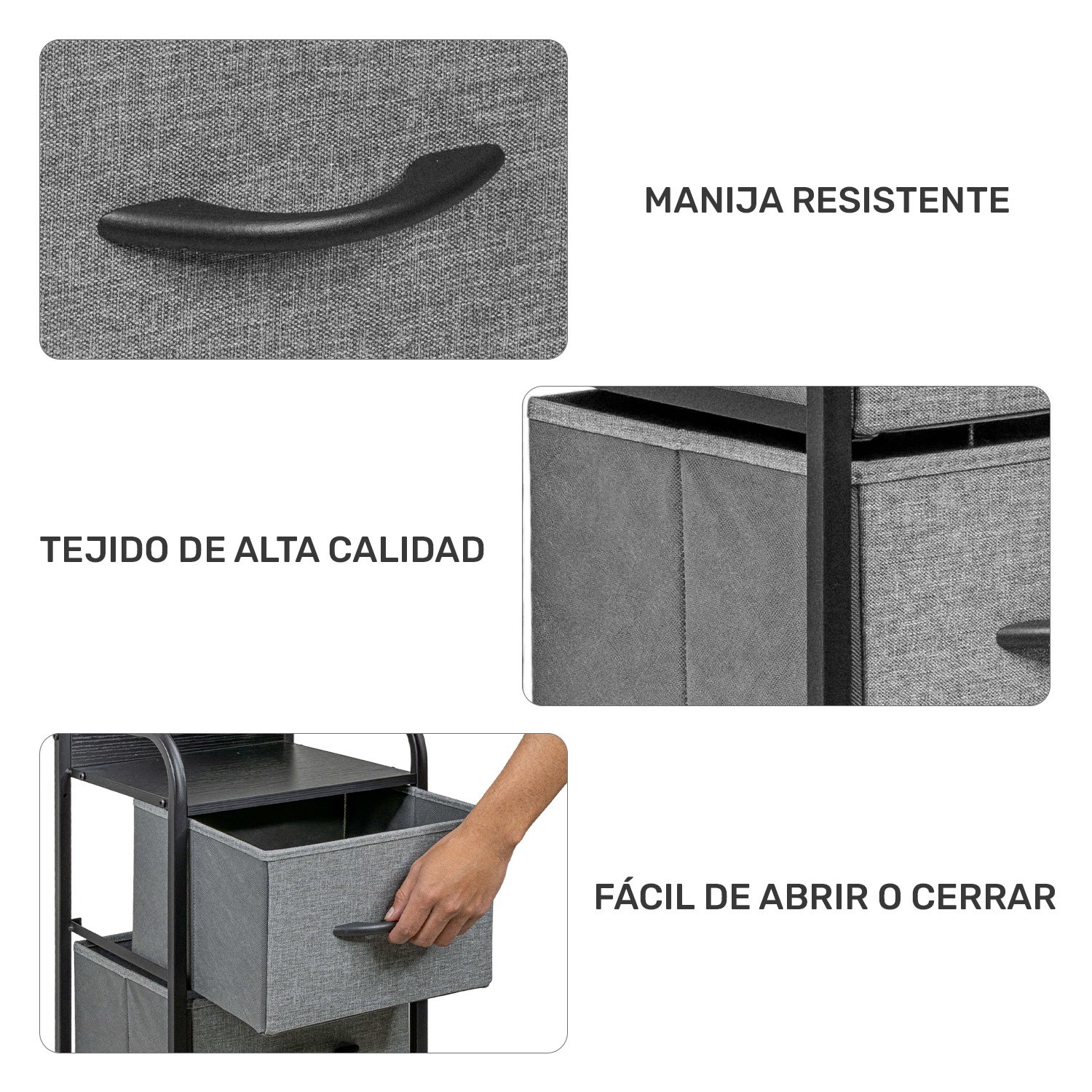 Foto 5 pulgar | Buro Torre Mueble Moderno Organizador 4 Cajones Tela Negro