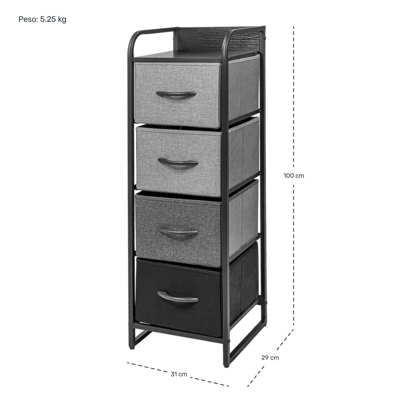Foto 6 pulgar | Buro Torre Mueble Moderno Organizador 4 Cajones Tela Negro