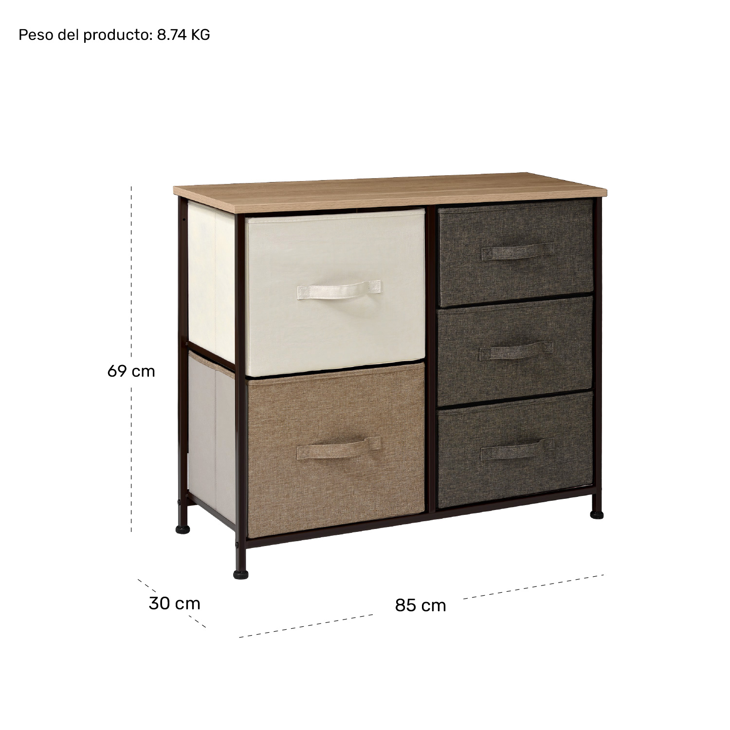 Foto 7 pulgar | Mueble Organizador 5 Cajones Tela Moderno Café