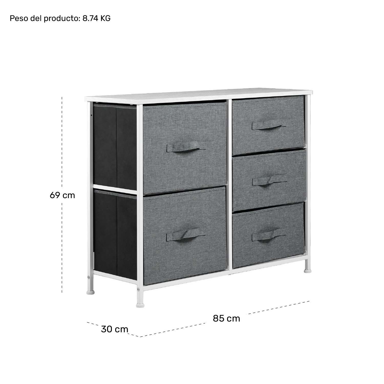 Foto 7 pulgar | Mueble Organizador 5 Cajones de Tela Moderno Gris