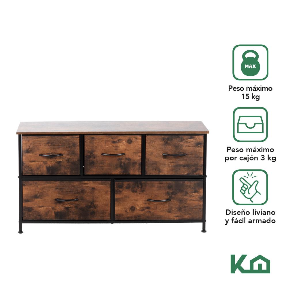 Foto 3 pulgar | Cómoda Cajonera de 5 Cajones Mueble Organizador Tela Madera