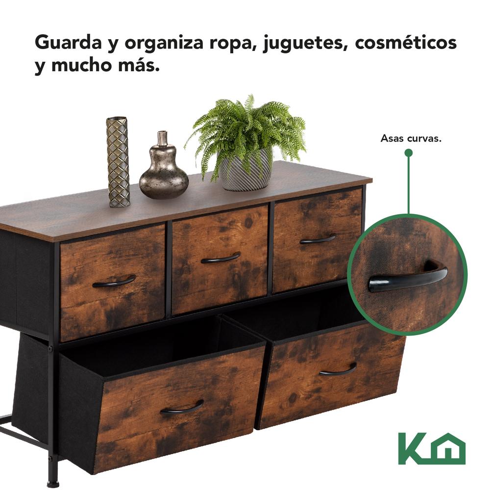 Foto 4 pulgar | Cómoda Cajonera de 5 Cajones Mueble Organizador Tela Madera