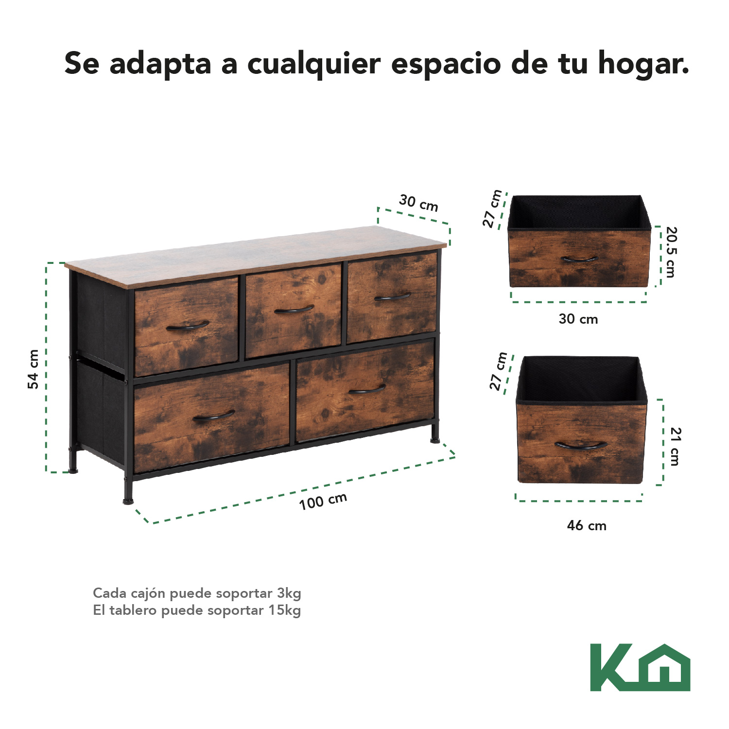 Foto 6 pulgar | Cómoda Cajonera de 5 Cajones Mueble Organizador Tela Madera