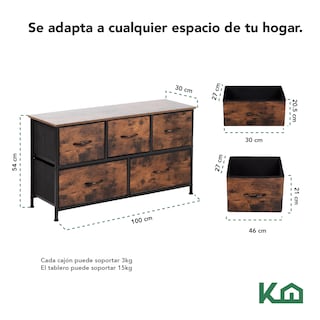 Foto 5 | Cómoda Cajonera de 5 Cajones Mueble Organizador Tela Madera