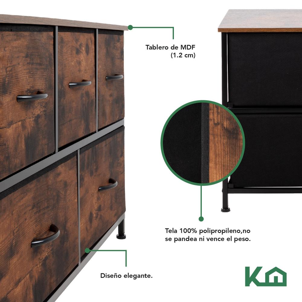 Foto 8 pulgar | Cómoda Cajonera de 5 Cajones Mueble Organizador Tela Madera