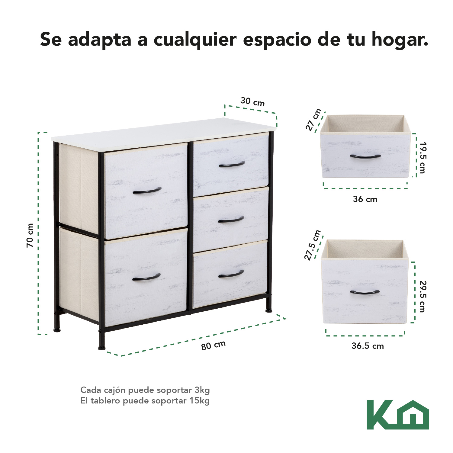 Foto 6 pulgar | Cómoda Cajonera 5 Cajones Mueble Organizador de Tela Madera