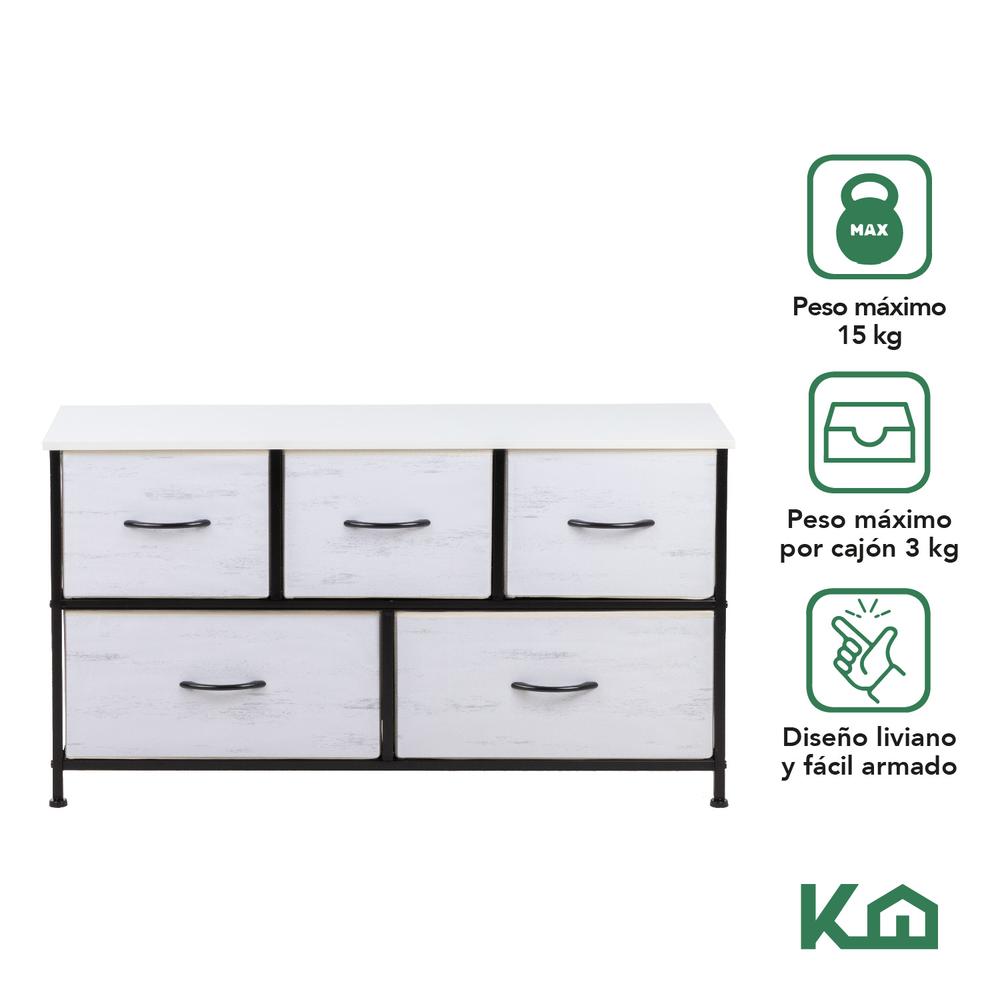 Foto 3 pulgar | Cómoda Cajonera de 5 Cajones Mueble Organizador de Tela y Madera