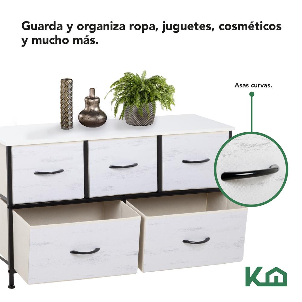 Foto 4 pulgar | Cómoda Cajonera de 5 Cajones Mueble Organizador de Tela y Madera
