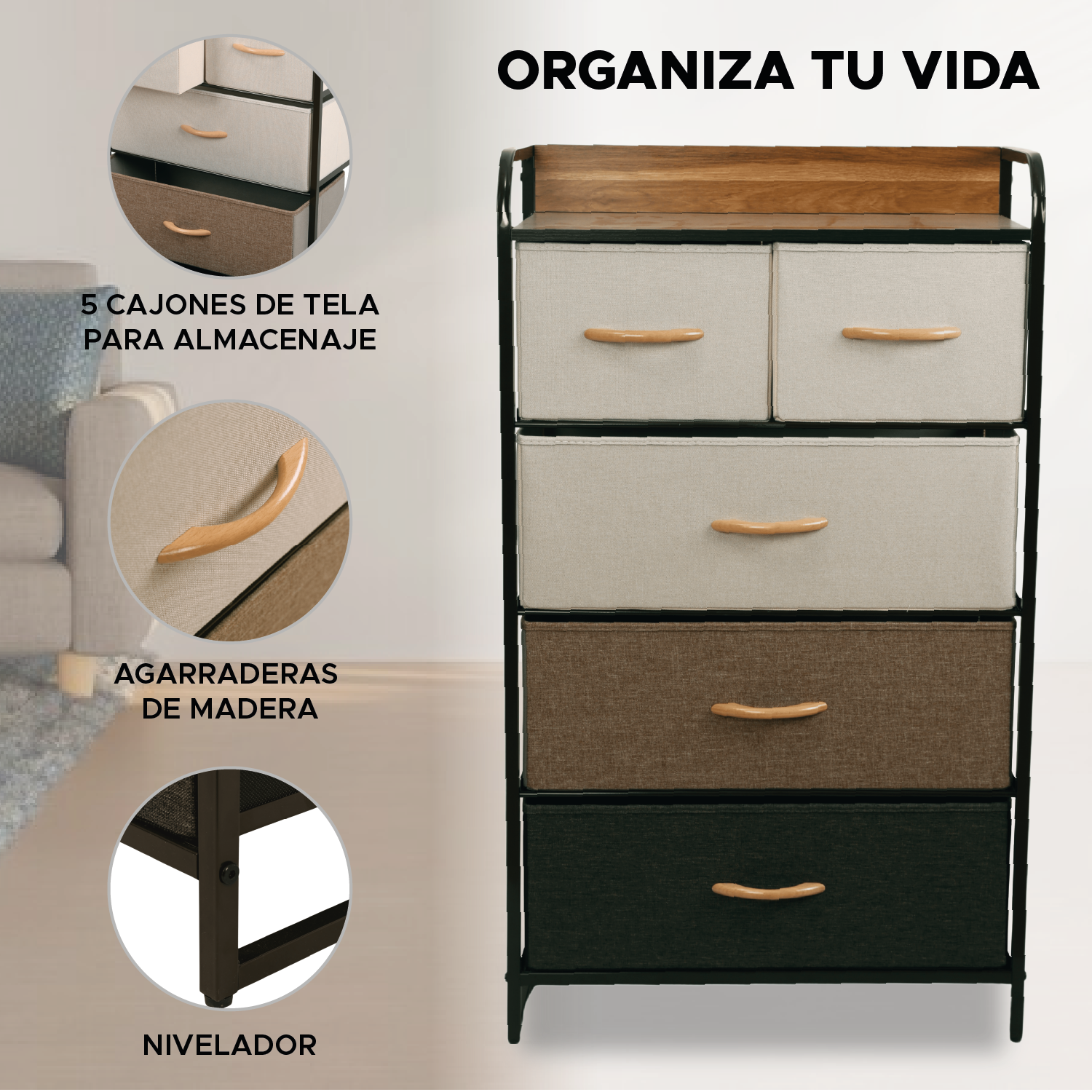 Foto 2 | Cómoda De Tela Con 5 Cajones – Multicolor
