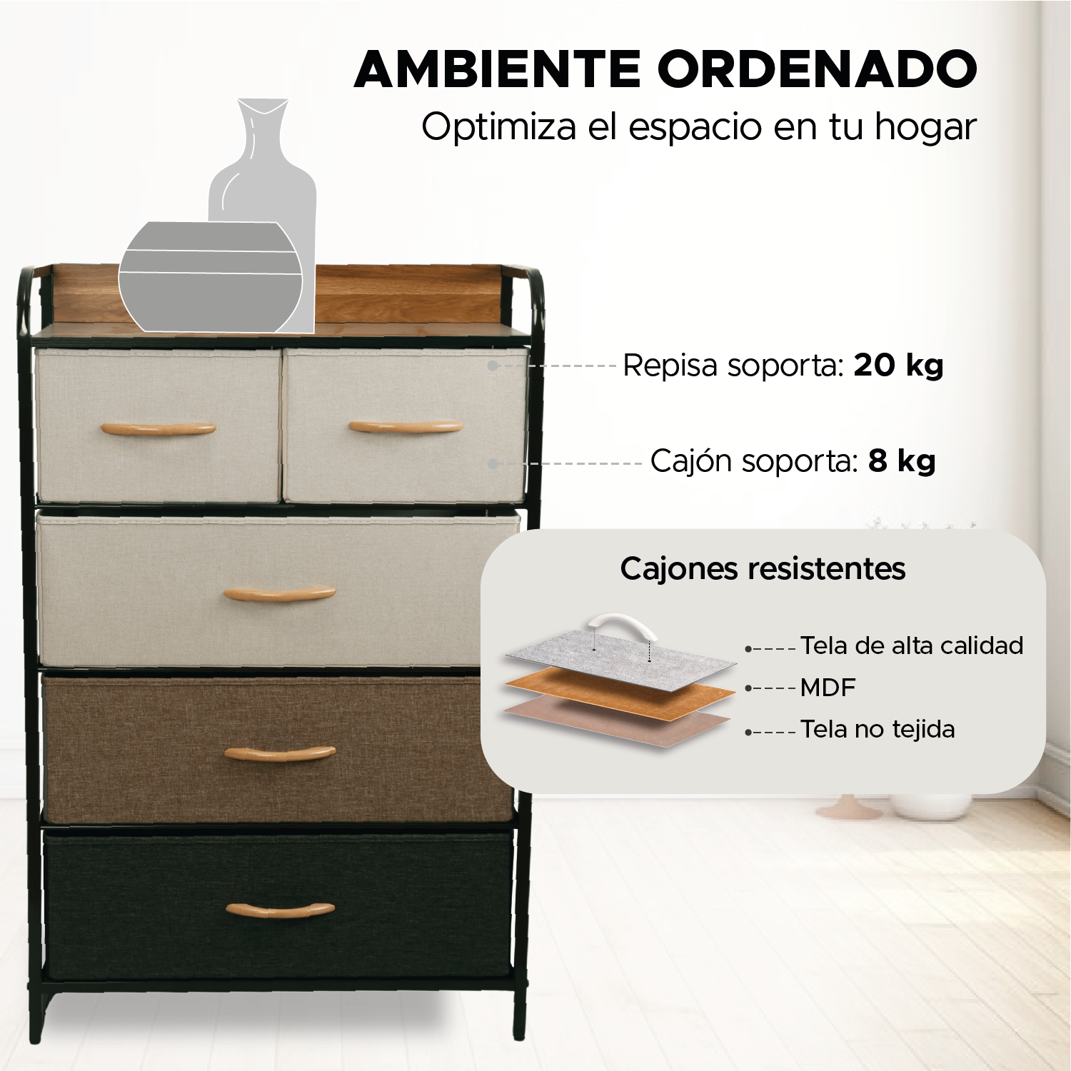 Foto 4 | Cómoda De Tela Con 5 Cajones – Multicolor