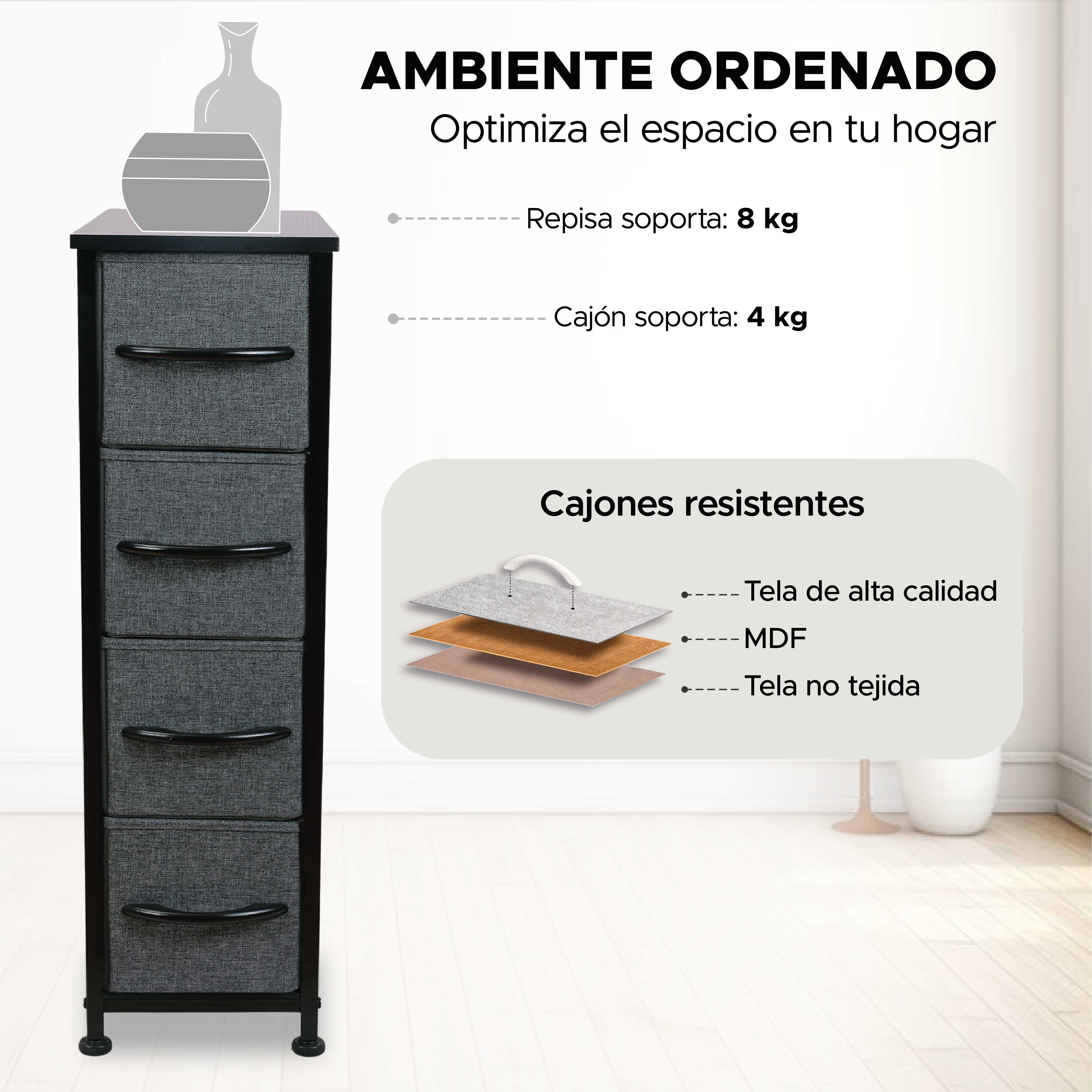 Foto 4 | Cómoda De Tela Con 4 Cajones – Gris