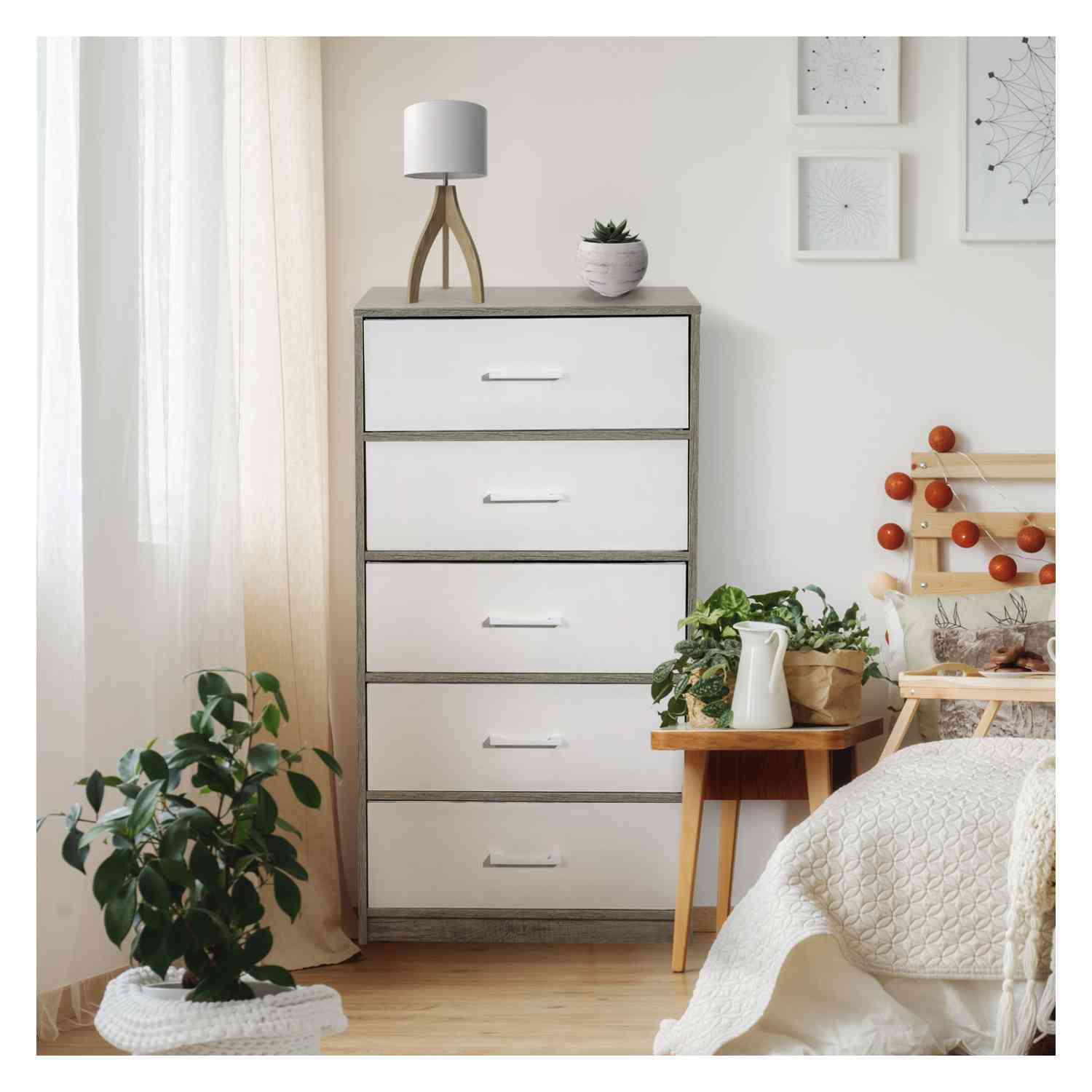 Foto 6 pulgar | Mueble Comoda Cajonera 5 Cajones Tela Estructura Acero Mdf