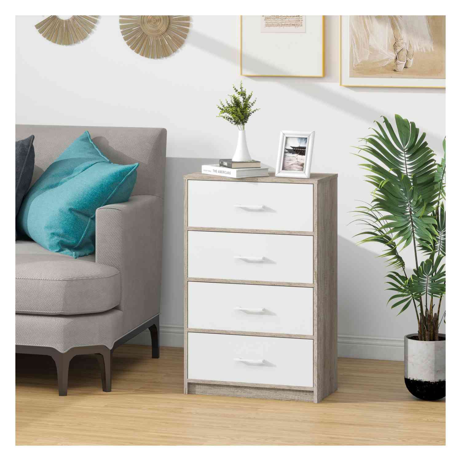 Foto 5 | Mueble Comoda Cajonera 4 Cajones Tela Estructura Acero Mdf