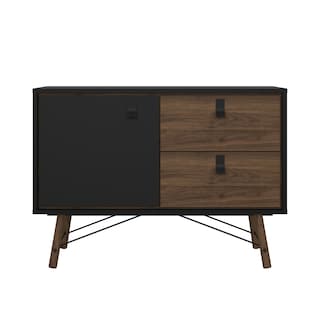 Foto 1 | Cajonera Negro Y Nogal Con 1 Puerta Y 2 Cajones Con Jaladeras De Metal Y Estructura De Madera Industrial