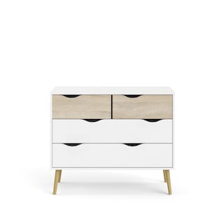 Foto 1 | Cómoda Blanca Y Madera Con 4 Cajones. Estructura De Madera Industrial