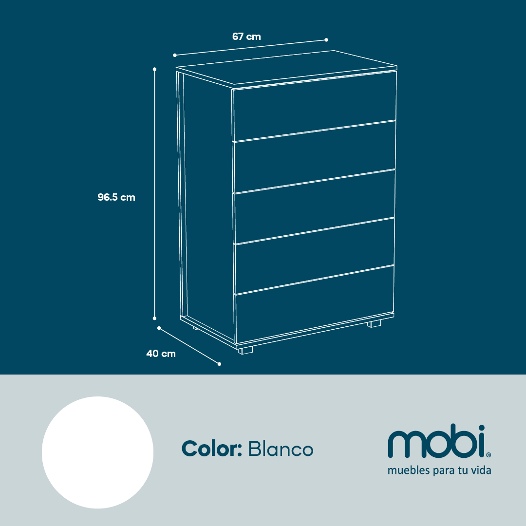Foto 3 | Cómoda Mobi Mykonos  Blanco  5 Cajones