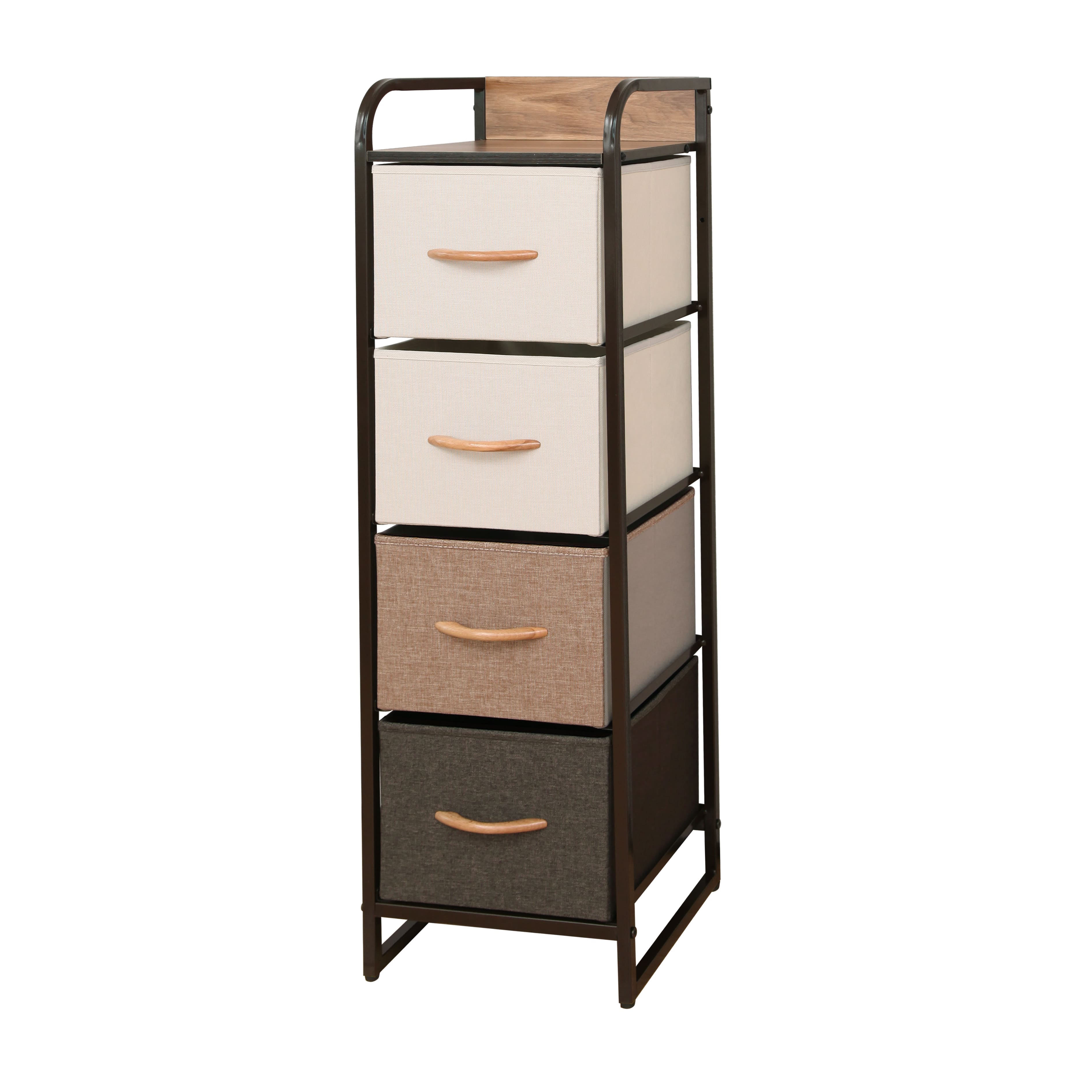 Cómoda Compacta De 4 Cajones Mu:4life  5l602 Café Mixto De Estructura Metal Y Cajones De Tela