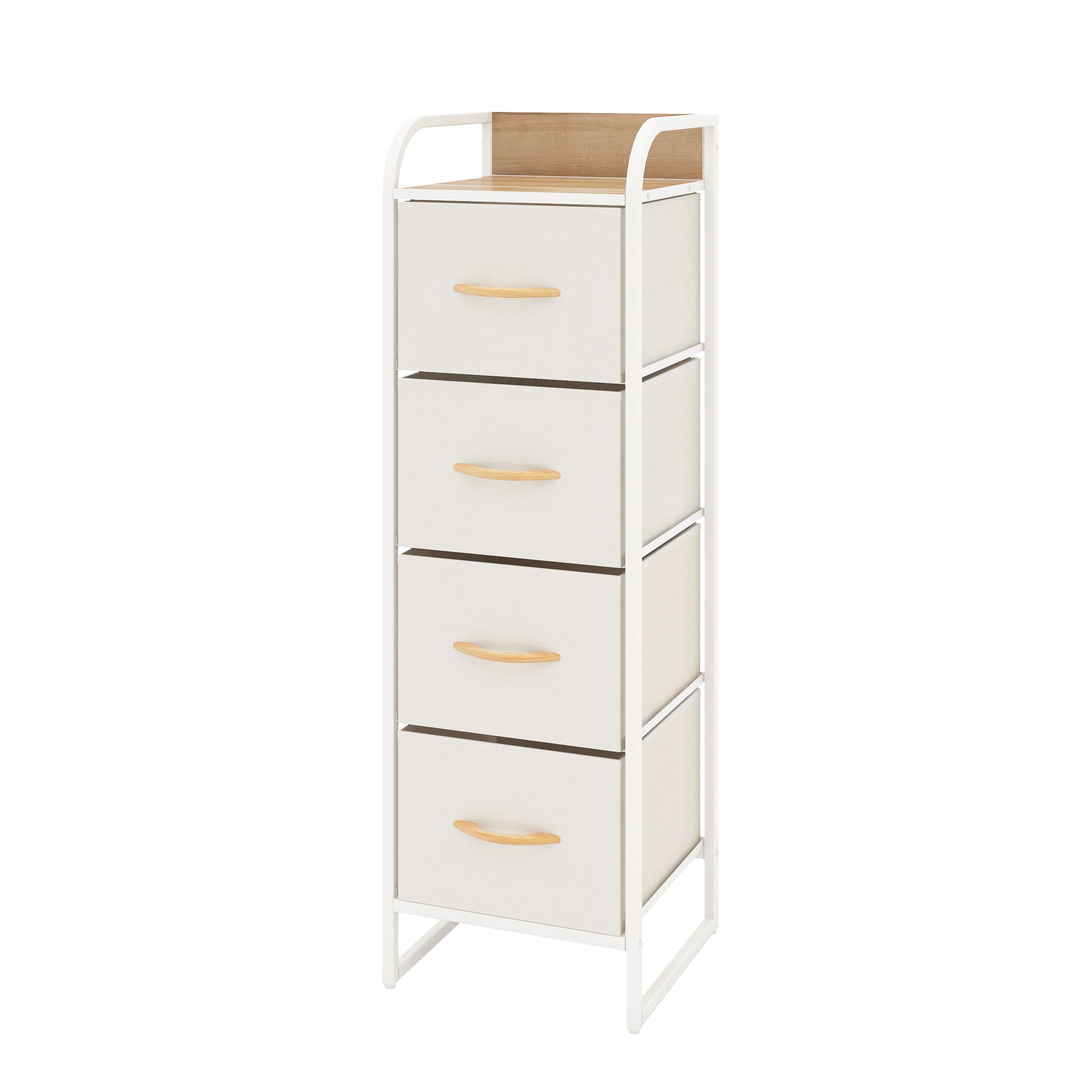 Cómoda Compacta De 4 Cajones Mu:4life  5l602 Blanco Crema De Estructura Metal Y Cajones De Tela