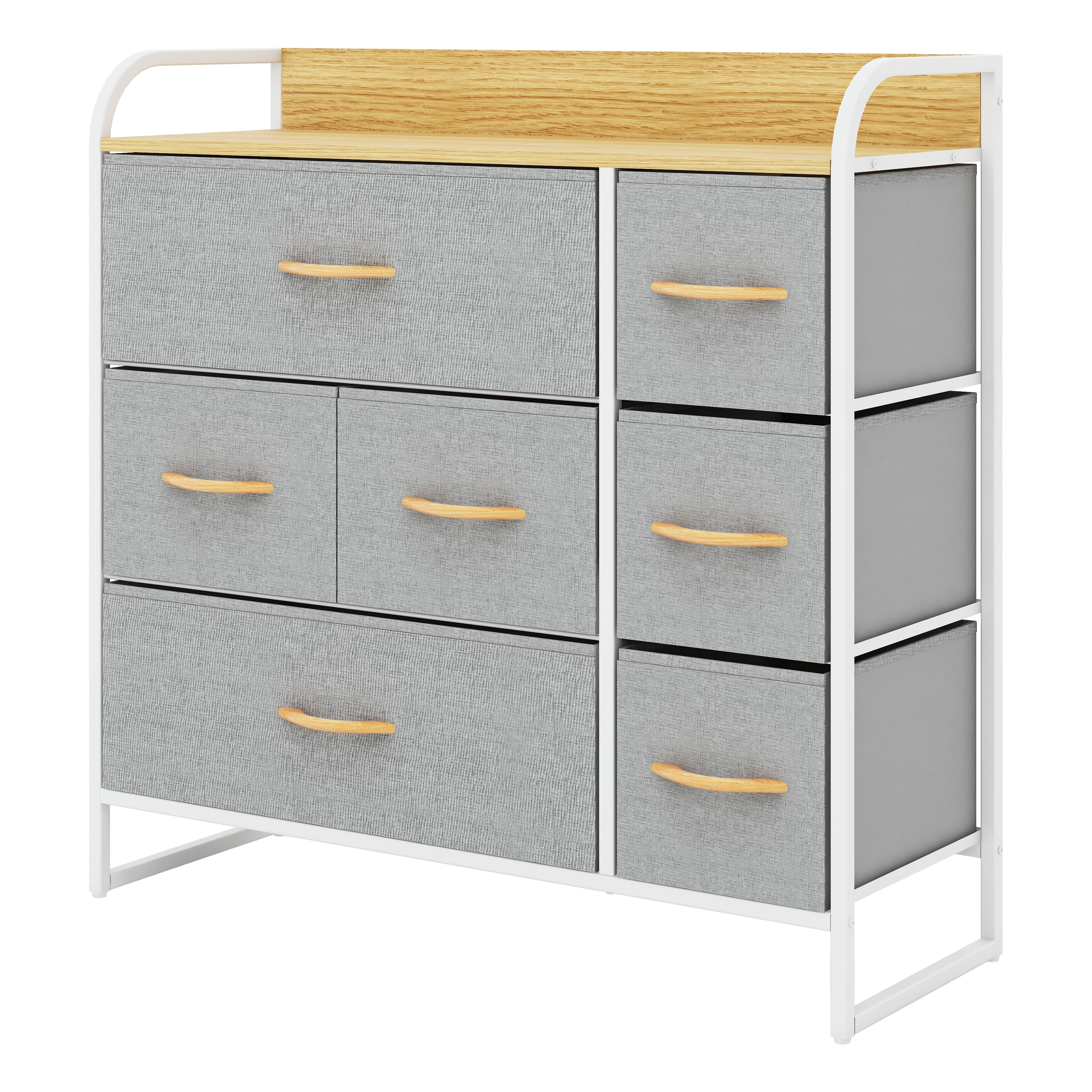 Cómoda Compacta De 7 Cajones Mu:4life  5l608 Gris Claro De Estructura Metal Y Cajones De Tela