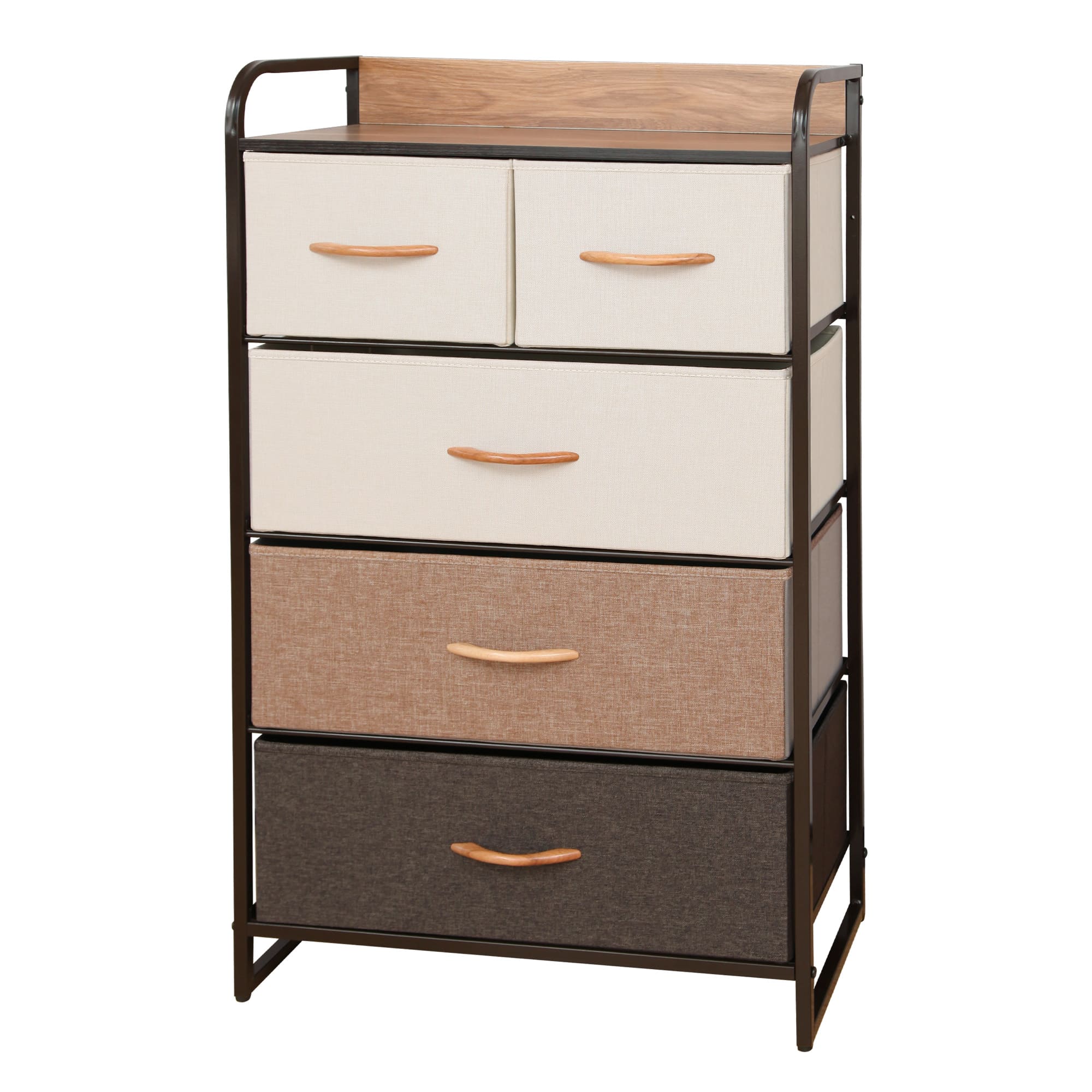 Cómoda Compacta De 5 Cajones Mu:4life  5l608 Café Mixto De Estructura Metal Y Cajones De Tela