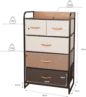 Foto 4 | Cómoda Compacta De 5 Cajones Mu:4life 5l608 Café Mixto De Estructura Metal Y Cajones De Tela