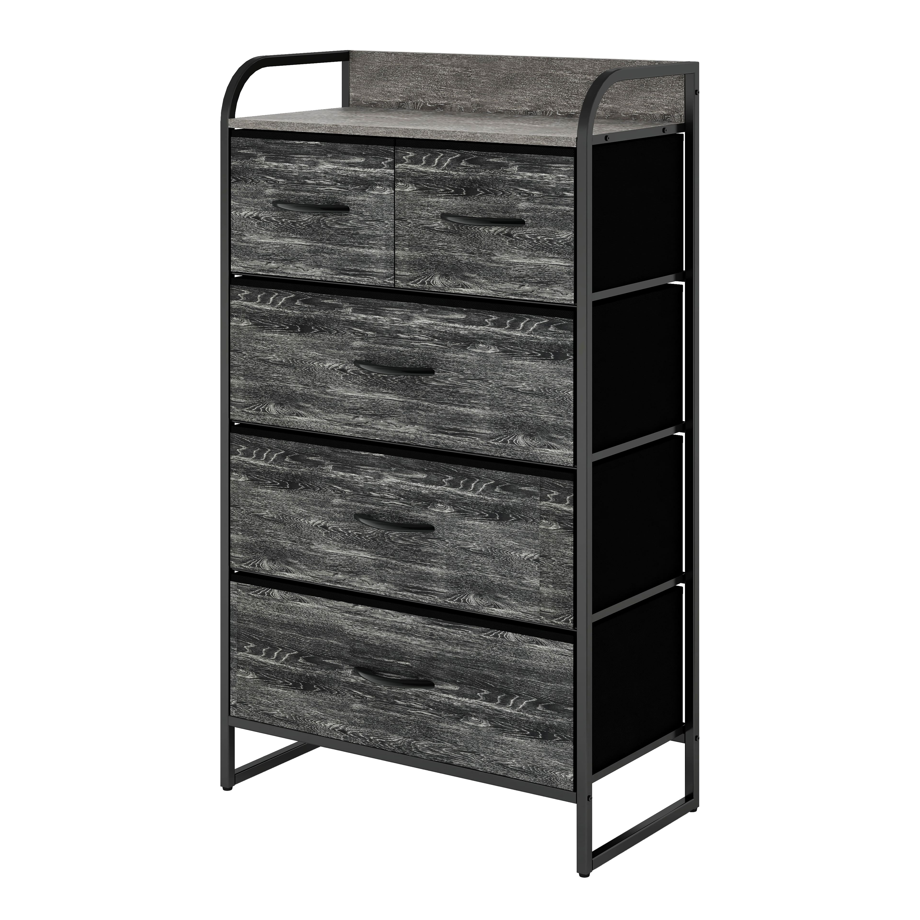 Cómoda Compacta De 5 Cajones Mu:4life  5l608 Oak Negro De Estructura Metal Y Cajones De Tela