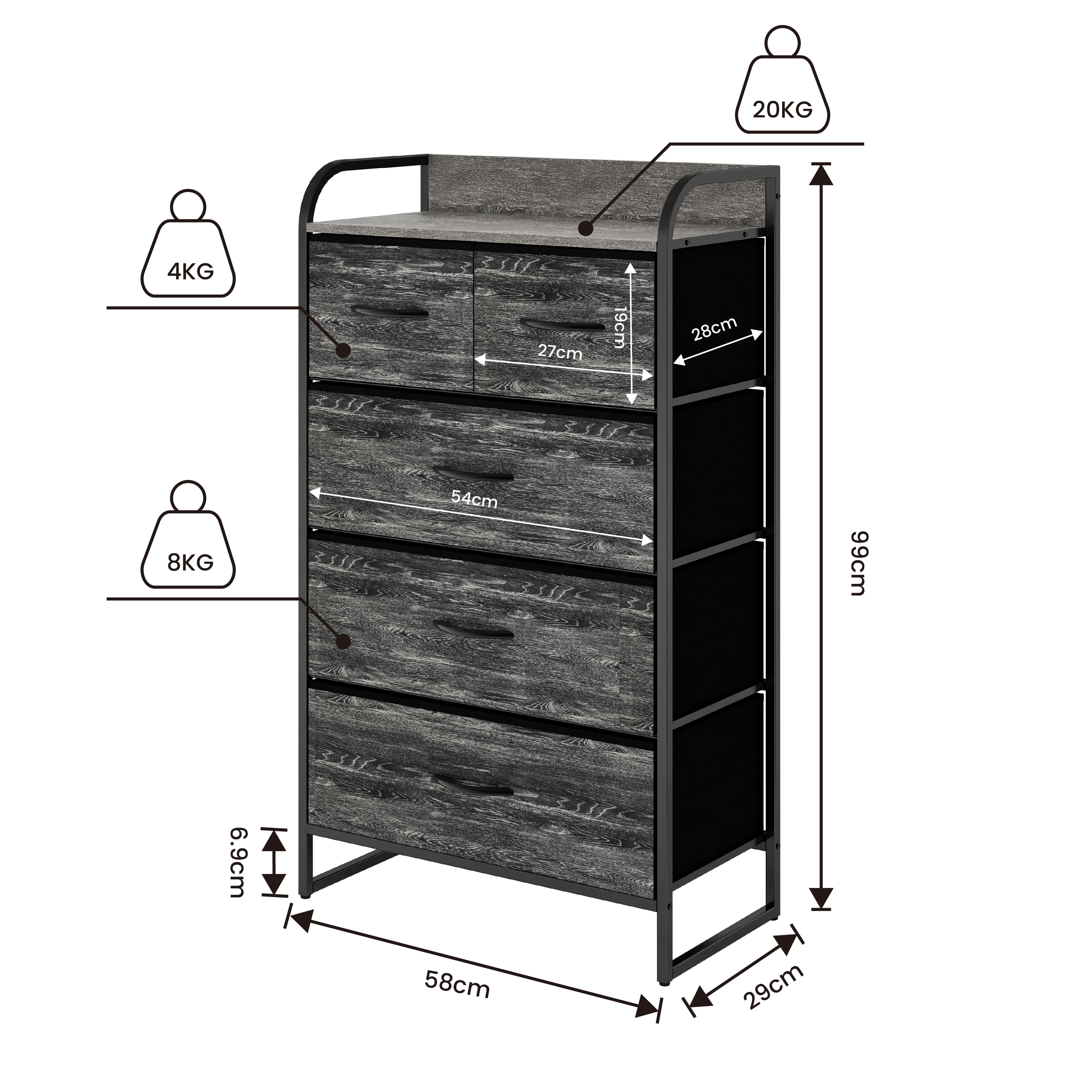 Foto 5 | Cómoda Compacta De 5 Cajones Mu:4life  5l608 Oak Negro De Estructura Metal Y Cajones De Tela