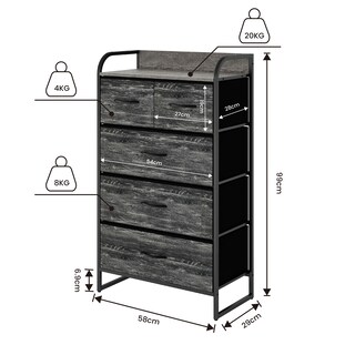 Foto 5 | Cómoda Compacta De 5 Cajones Mu:4life 5l608 Oak Negro De Estructura Metal Y Cajones De Tela
