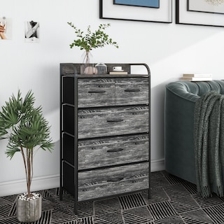 Foto 6 | Cómoda Compacta De 5 Cajones Mu:4life 5l608 Oak Negro De Estructura Metal Y Cajones De Tela