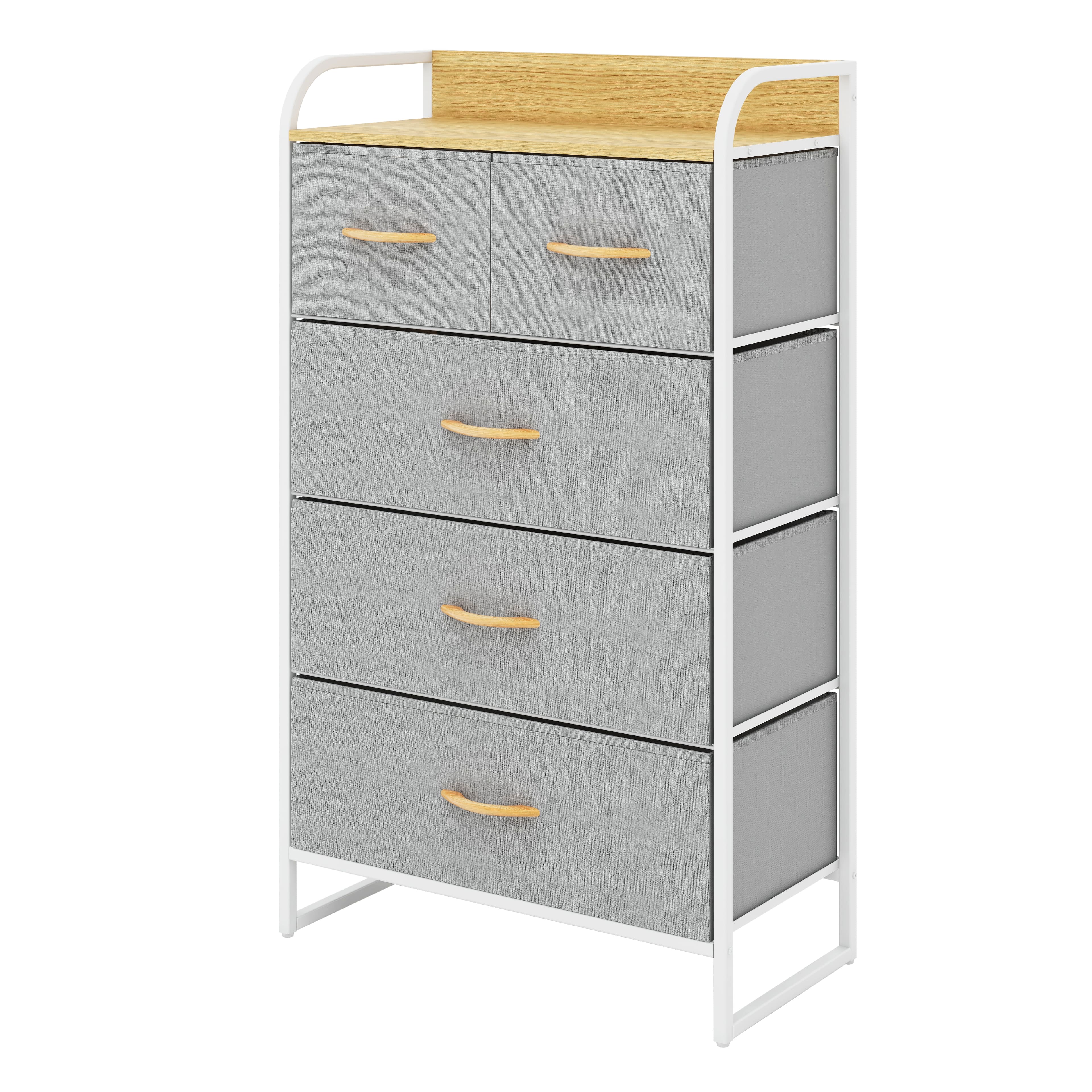 Cómoda Compacta De 5 Cajones Mu:4life  5l608 Gris Claro De Estructura Metal Y Cajones De Tela
