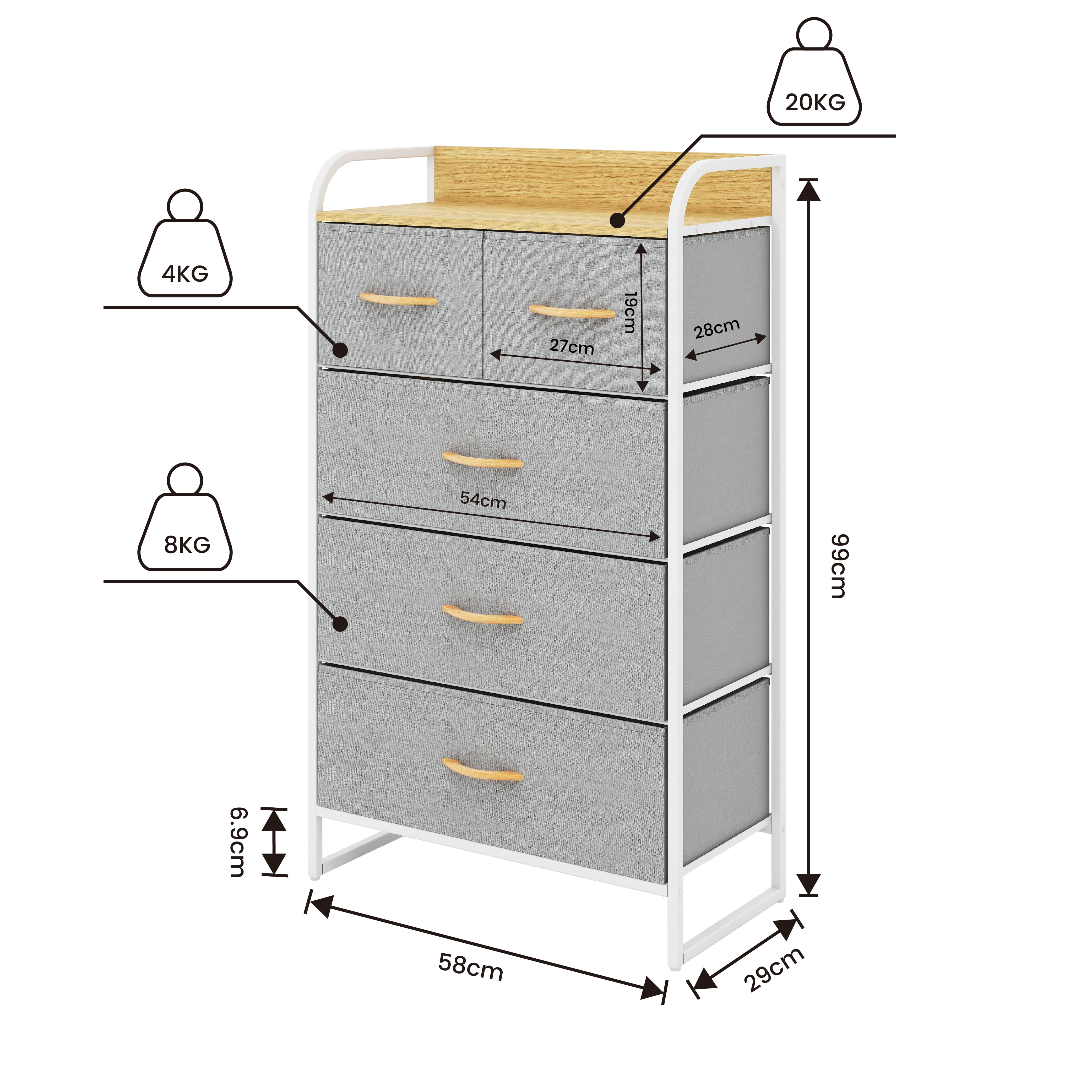 Foto 5 | Cómoda Compacta De 5 Cajones Mu:4life  5l608 Gris Claro De Estructura Metal Y Cajones De Tela