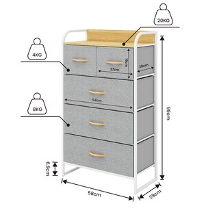 Foto 5 | Cómoda Compacta De 5 Cajones Mu:4life 5l608 Gris Claro De Estructura Metal Y Cajones De Tela