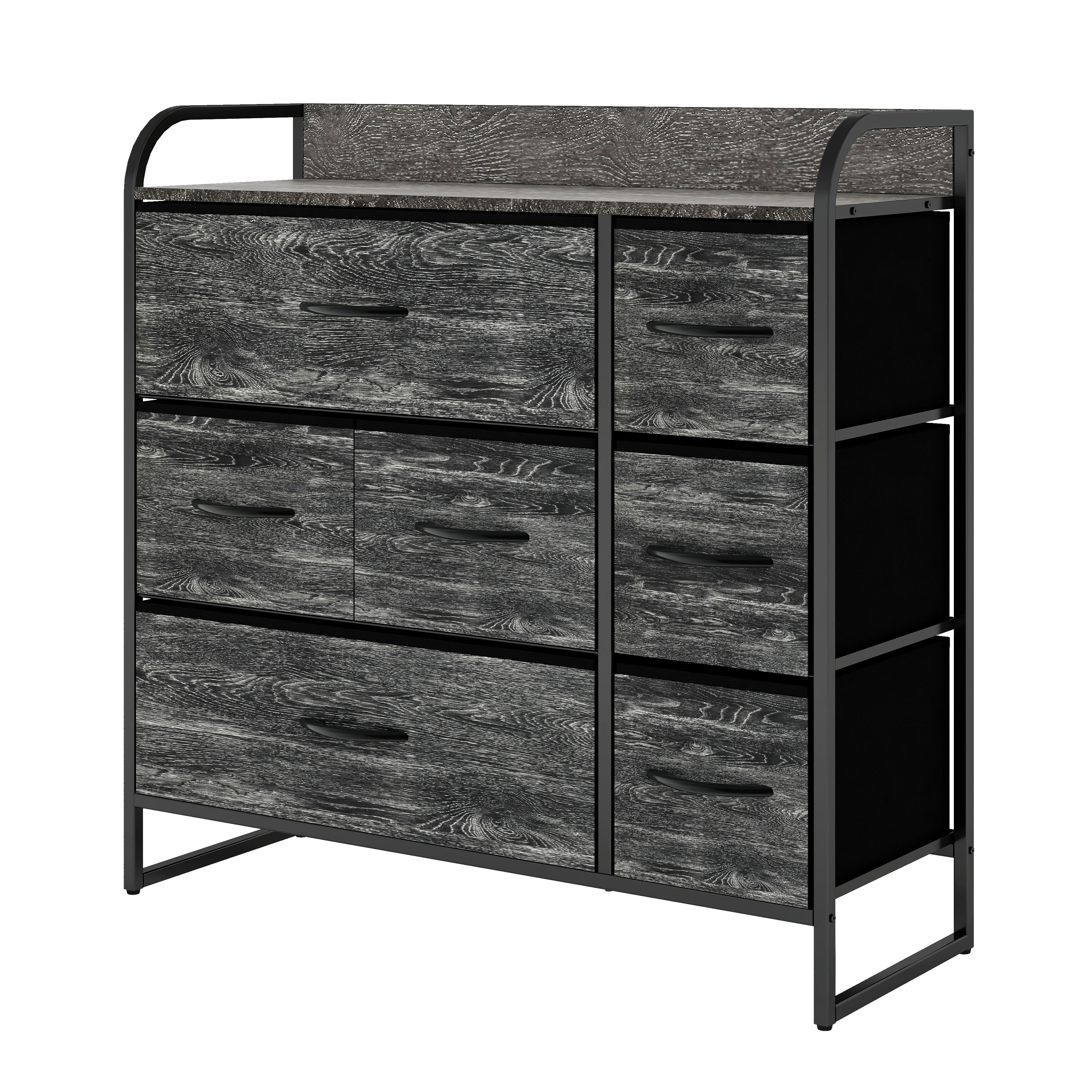 Cómoda Compacta De 7 Cajones Mu:4life  5l608 Oak Negro De Estructura Metal Y Cajones De Tela
