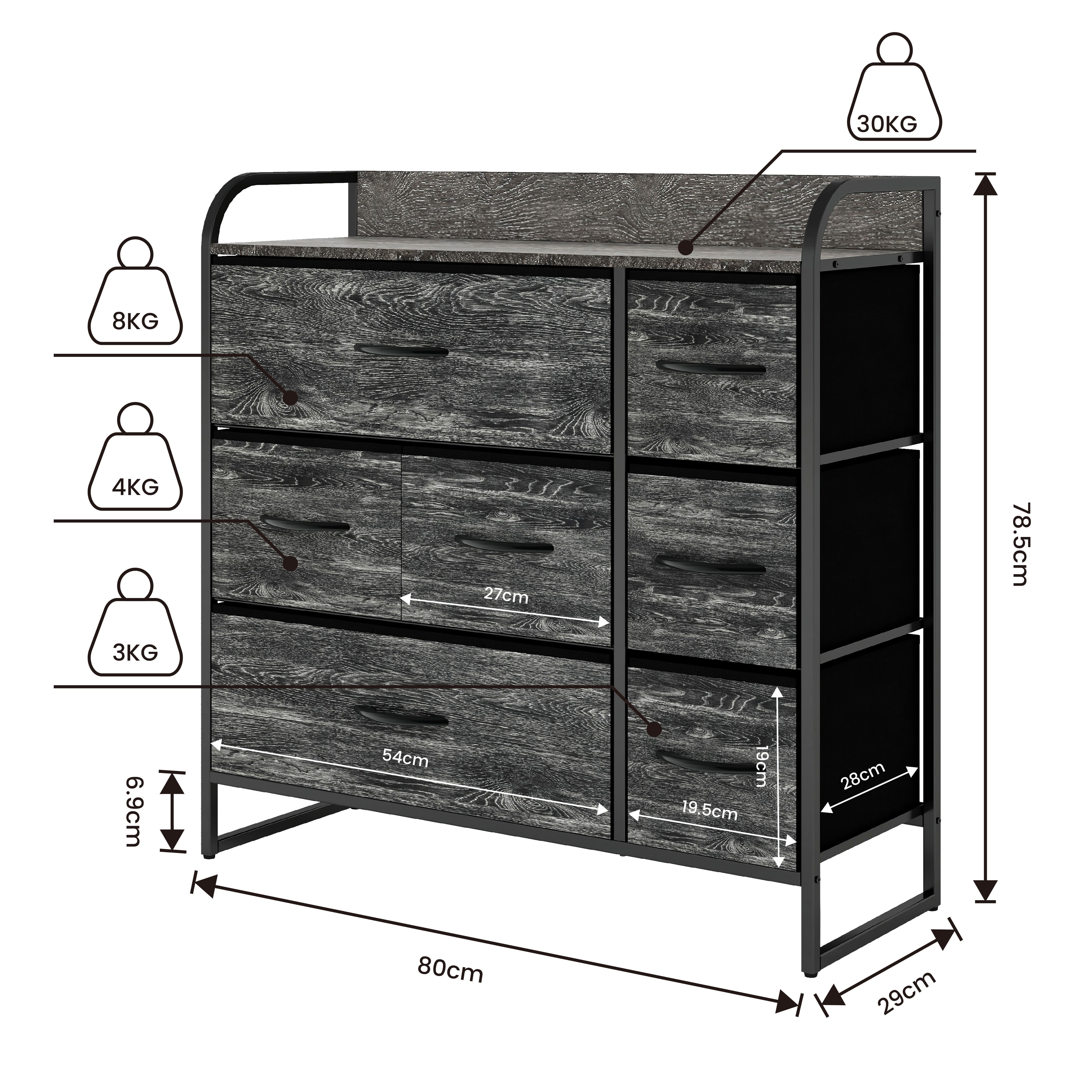 Foto 5 | Cómoda Compacta De 7 Cajones Mu:4life  5l608 Oak Negro De Estructura Metal Y Cajones De Tela