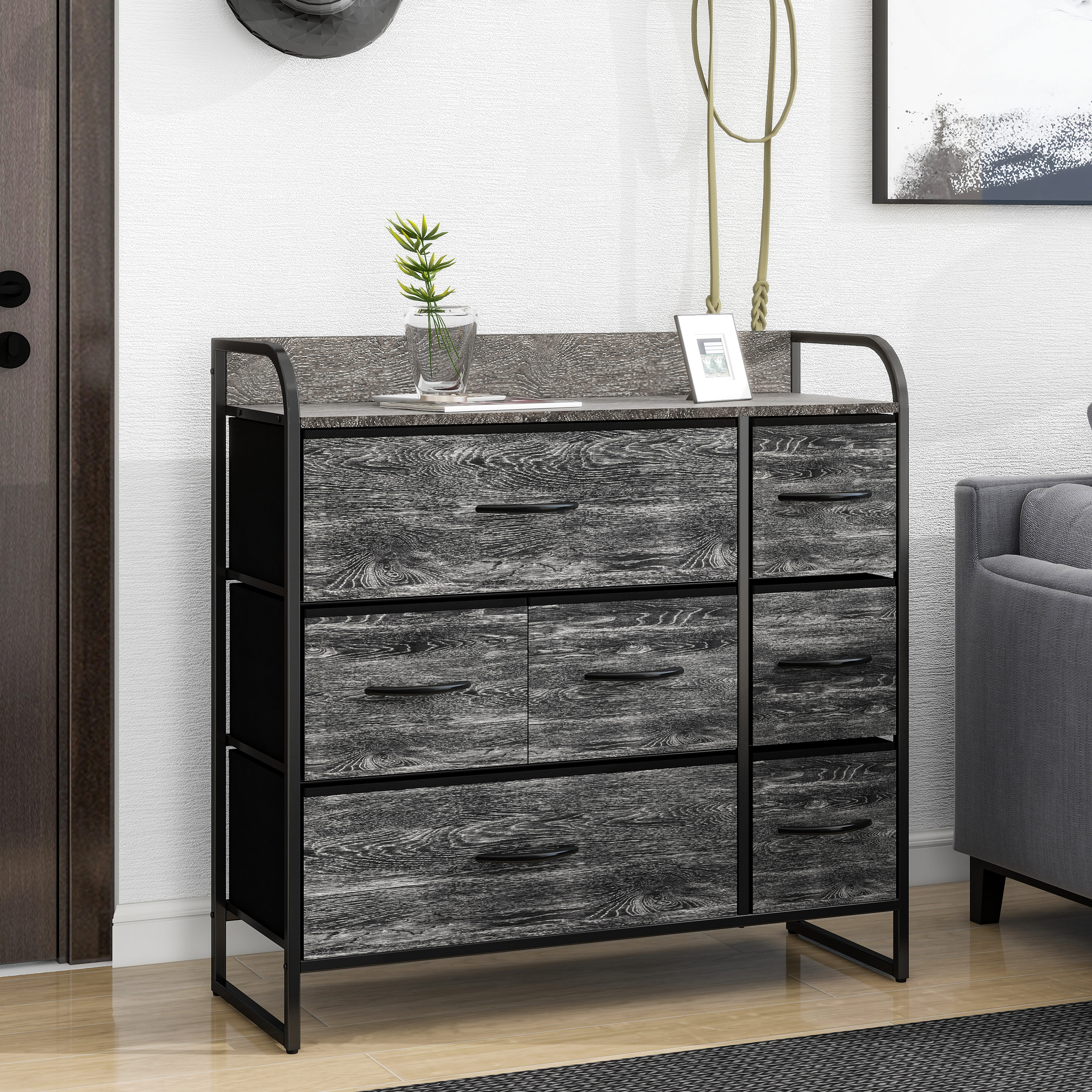 Foto 6 | Cómoda Compacta De 7 Cajones Mu:4life  5l608 Oak Negro De Estructura Metal Y Cajones De Tela