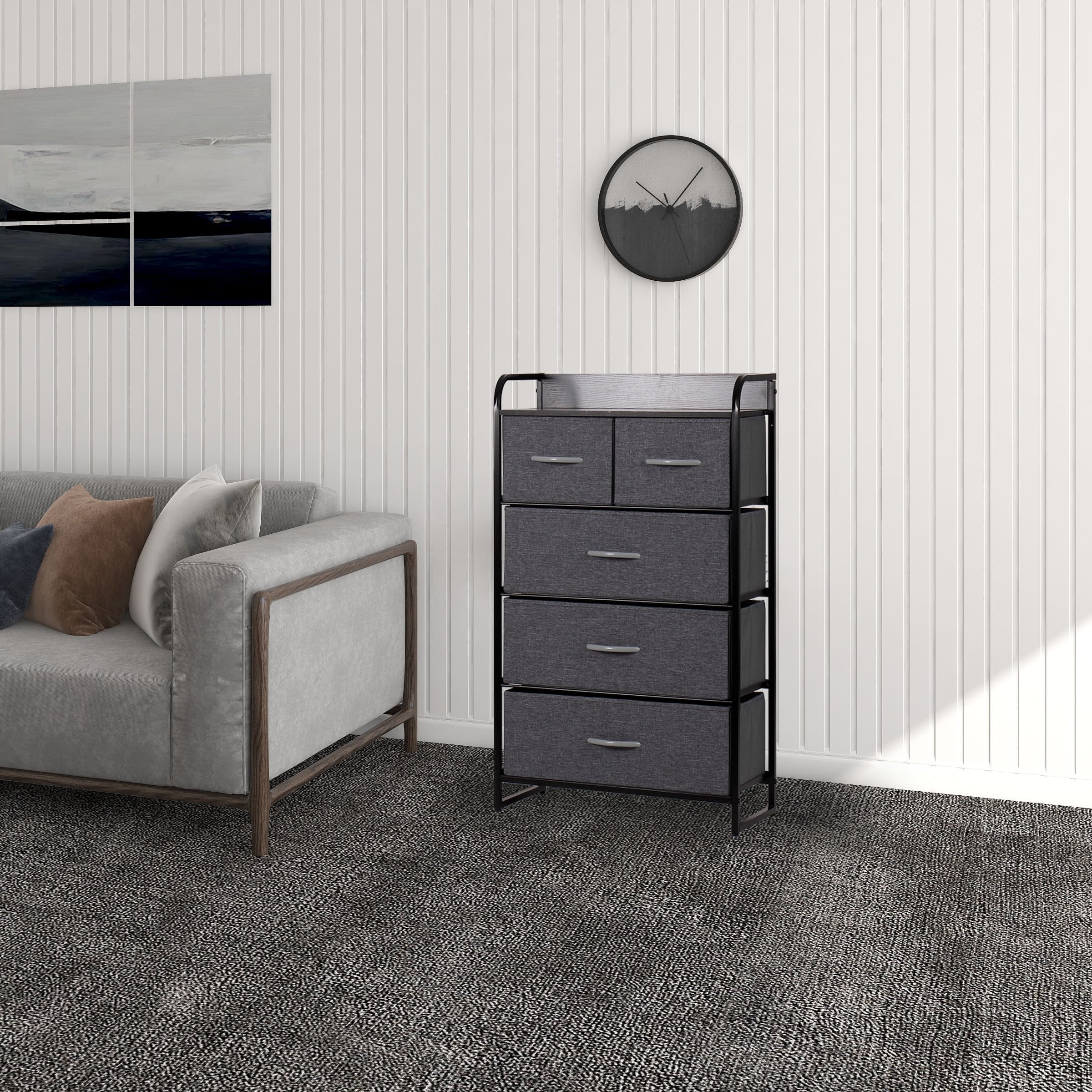 Foto 4 | Cómoda Compacta De 5 Cajones Mu:4life  5l608  Gris Oscuro De Estructura Metal Y Cajones De Tela